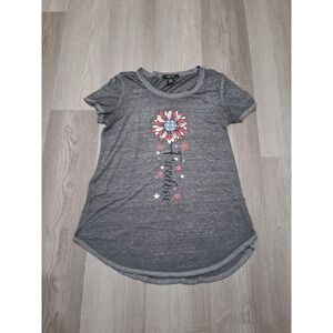 Sable Sky Womens Freedom Sunflower Graphic Tee Grey Burnout Shirt Large‎